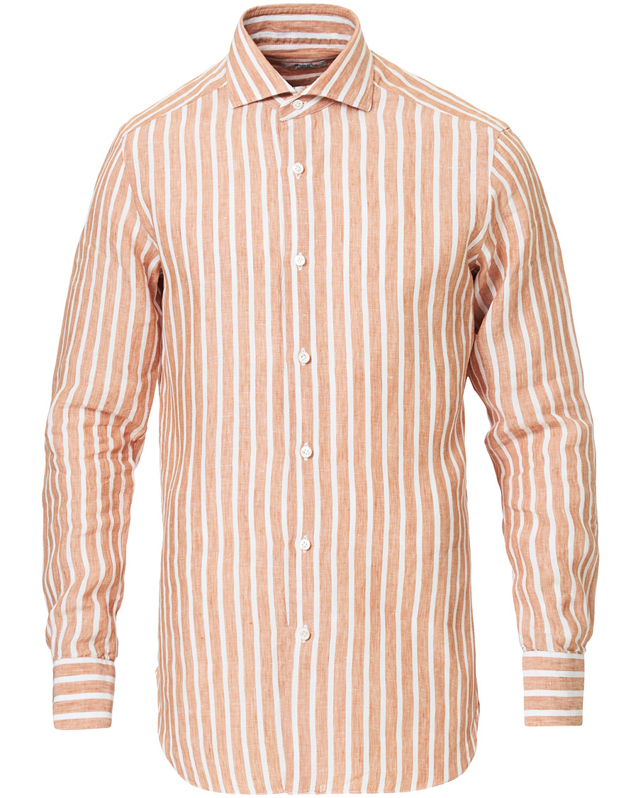 Herre | Skjorter | Barba Napoli | Culto Slim Fit Striped Linen Shirt White/Orange