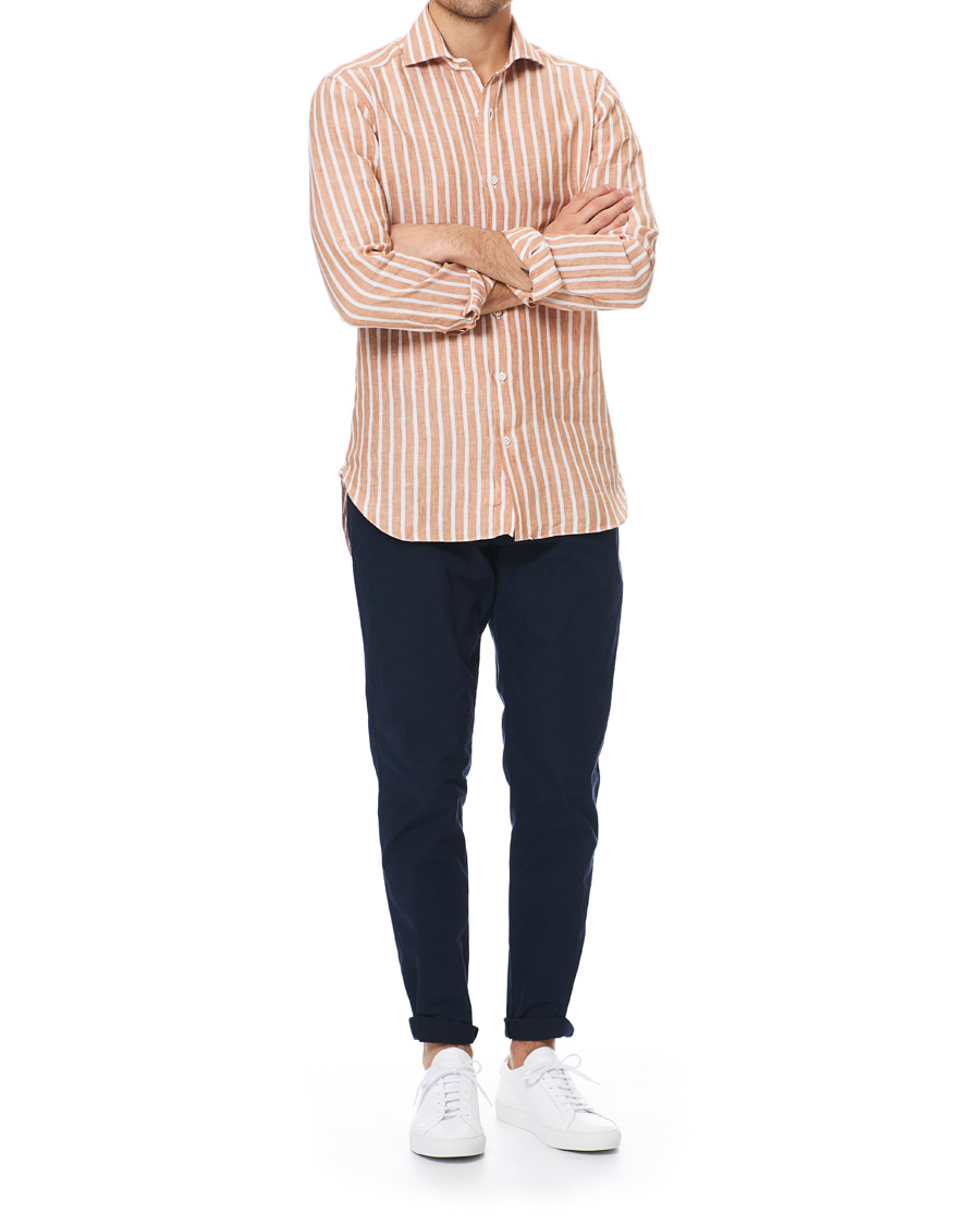 Herre | Skjorter | Barba Napoli | Culto Slim Fit Striped Linen Shirt White/Orange