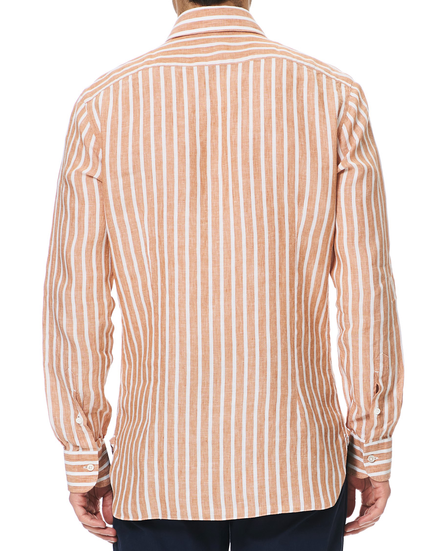 Herre | Skjorter | Barba Napoli | Culto Slim Fit Striped Linen Shirt White/Orange