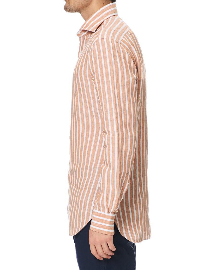 Herre | Skjorter | Barba Napoli | Culto Slim Fit Striped Linen Shirt White/Orange