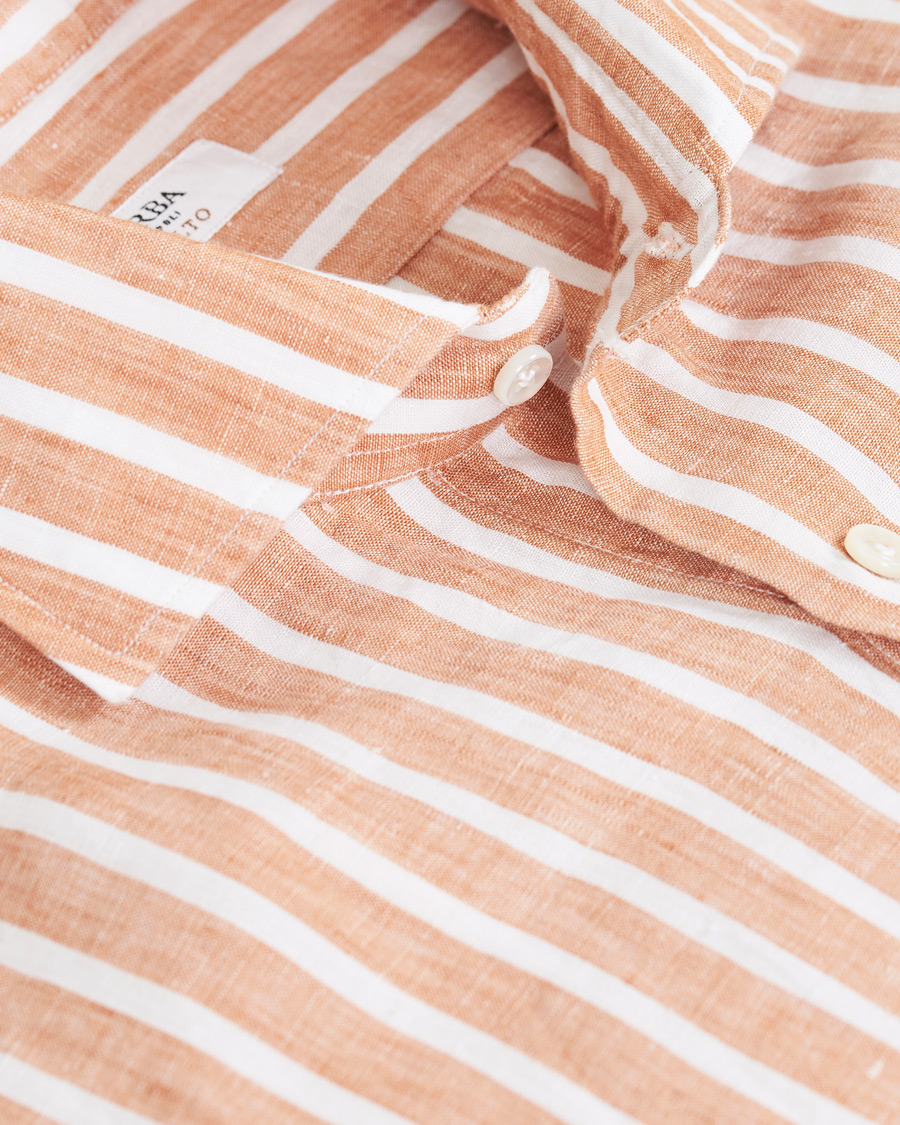 Herre | Skjorter | Barba Napoli | Culto Slim Fit Striped Linen Shirt White/Orange
