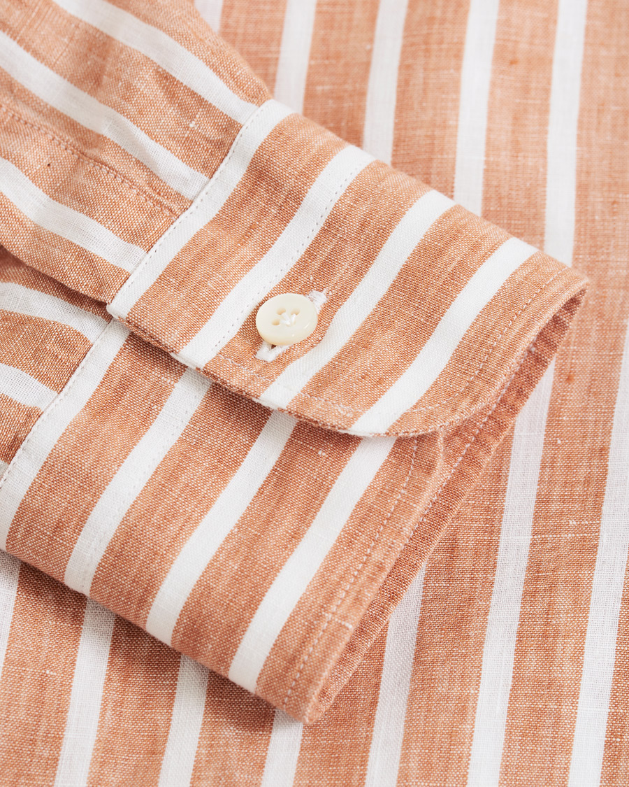 Herre | Skjorter | Barba Napoli | Culto Slim Fit Striped Linen Shirt White/Orange