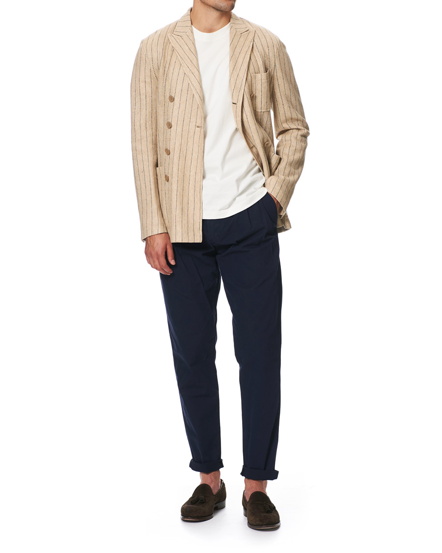 Herre | Dressjakker | The Gigi | Linen Striped Cardigan Blazer Beige