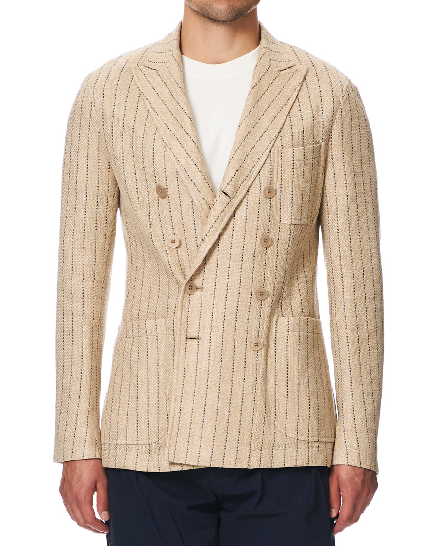 Herre | Dressjakker | The Gigi | Linen Striped Cardigan Blazer Beige