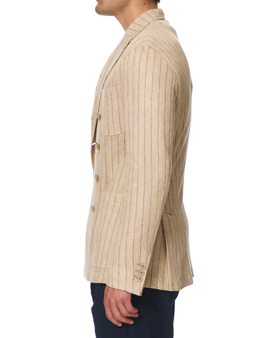 Herre | Dressjakker | The Gigi | Linen Striped Cardigan Blazer Beige