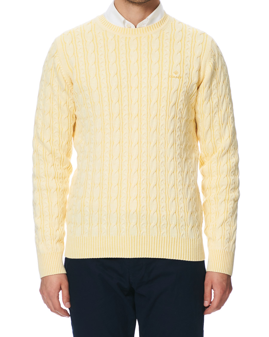 Herre | Gensere | GANT | Sunbleached Crew Neck Cable Pullover Sunlight