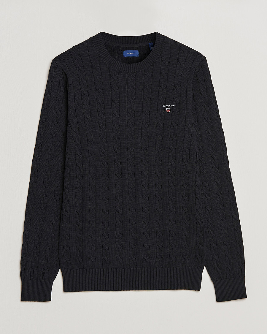 Herre | Gensere | GANT | Cotton Cable Crew Neck Pullover Black