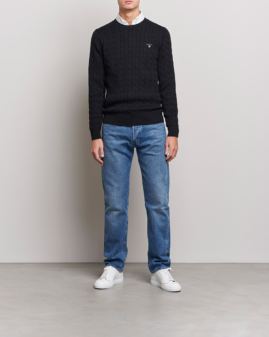 Herre | Gensere | GANT | Cotton Cable Crew Neck Pullover Black
