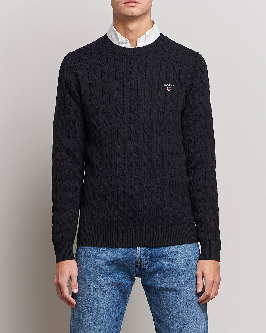 Herre | Gensere | GANT | Cotton Cable Crew Neck Pullover Black