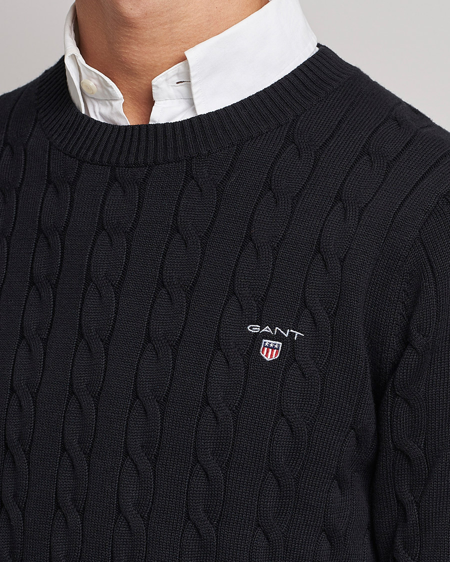 Herre | Gensere | GANT | Cotton Cable Crew Neck Pullover Black