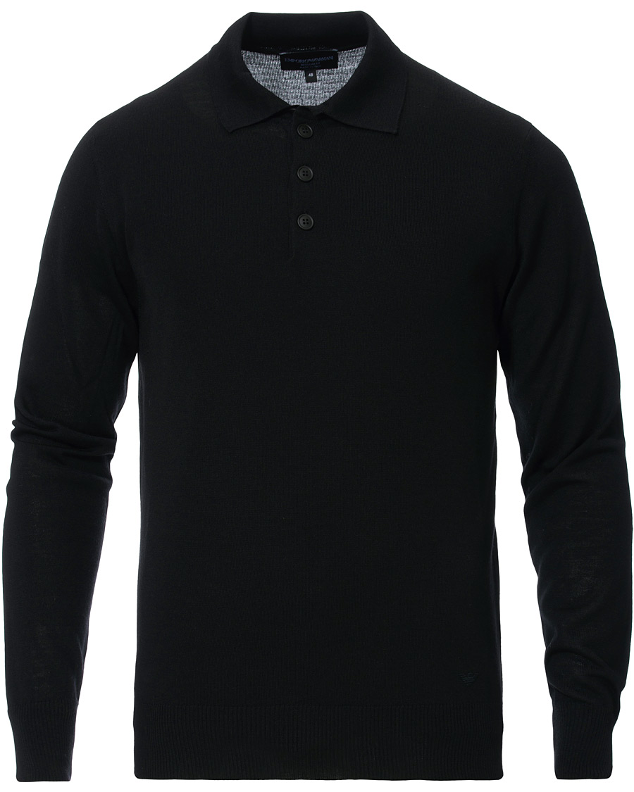 Herre | Gensere | Emporio Armani | Knitted Long Sleeve Polo Black