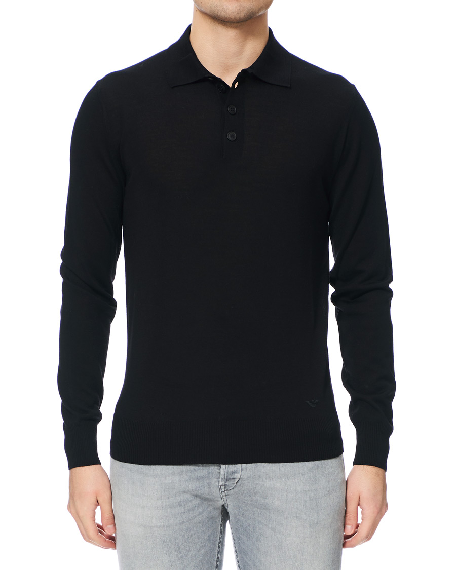 Herre | Gensere | Emporio Armani | Knitted Long Sleeve Polo Black
