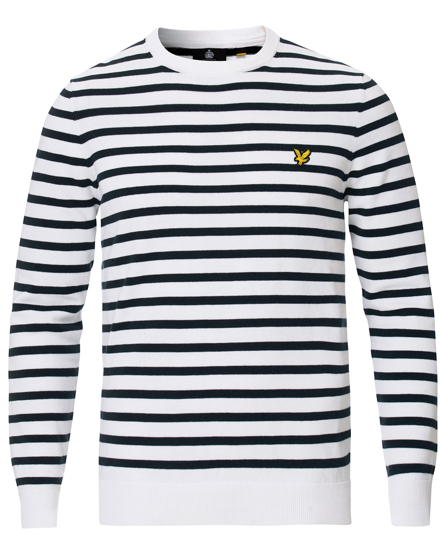 Herre | Gensere | Lyle & Scott | Breton Stripe Crew Neck Pullover White/Navy