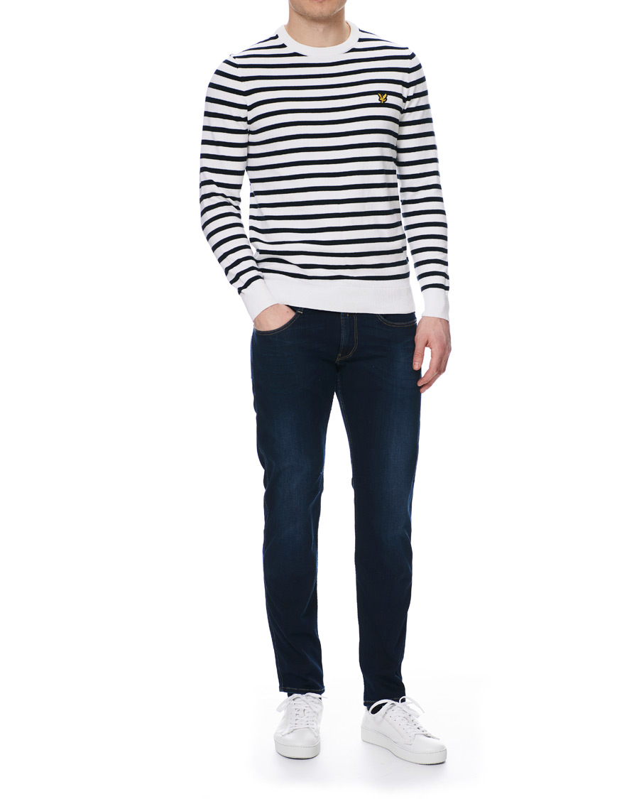 Herre | Gensere | Lyle & Scott | Breton Stripe Crew Neck Pullover White/Navy