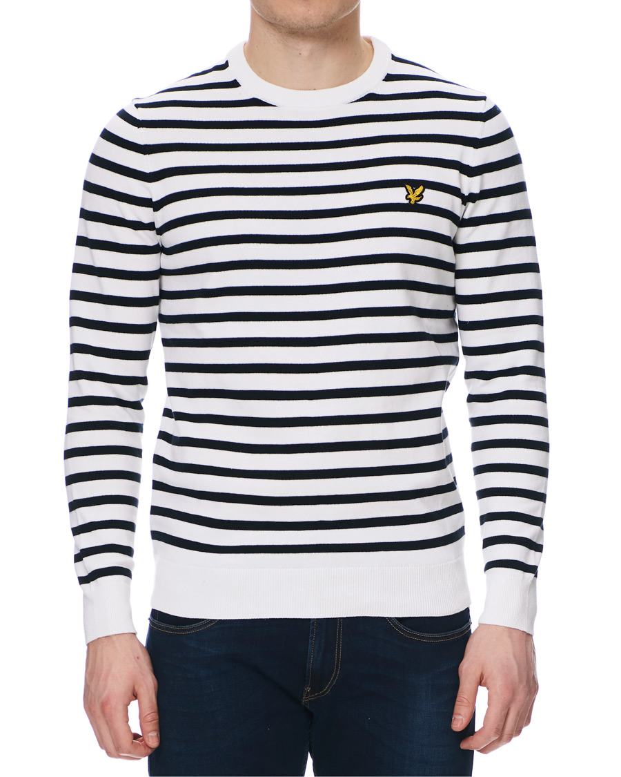 Herre | Gensere | Lyle & Scott | Breton Stripe Crew Neck Pullover White/Navy