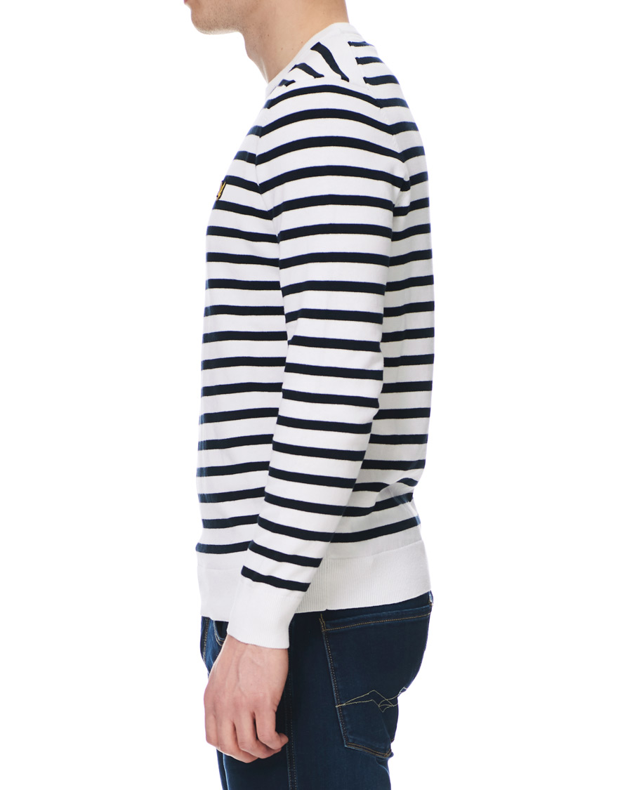 Herre | Gensere | Lyle & Scott | Breton Stripe Crew Neck Pullover White/Navy