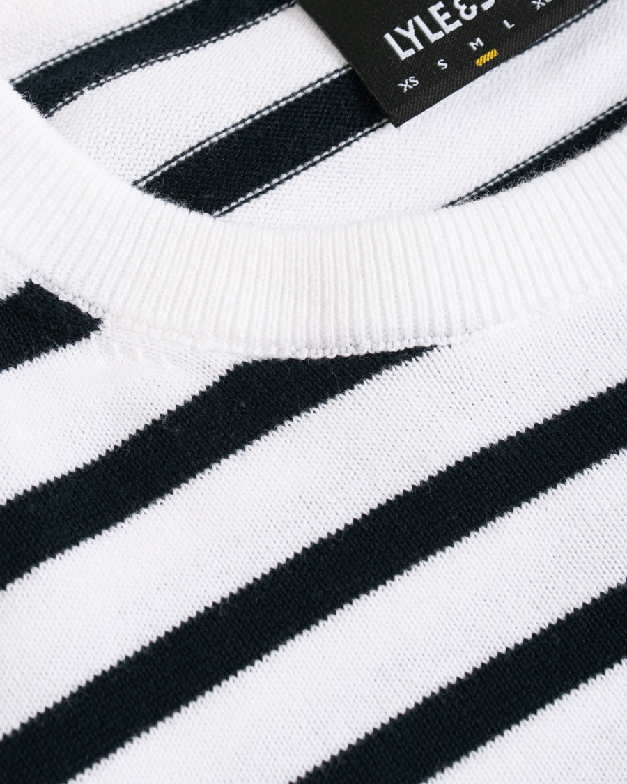 Herre | Gensere | Lyle & Scott | Breton Stripe Crew Neck Pullover White/Navy