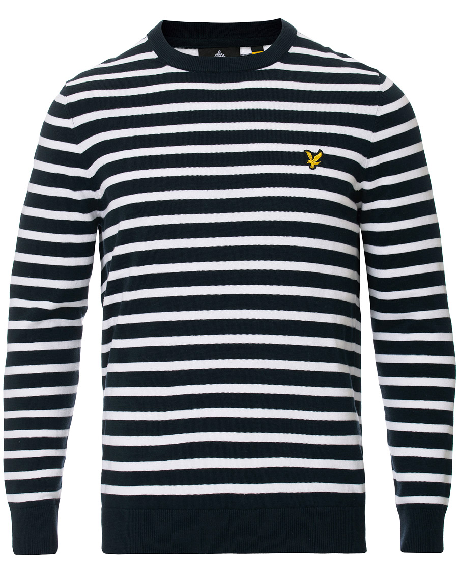 Herre | Gensere | Lyle & Scott | Breton Stripe Crew Neck Pullover Dark Navy/White