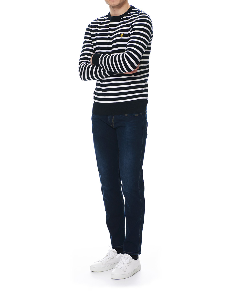 Herre | Gensere | Lyle & Scott | Breton Stripe Crew Neck Pullover Dark Navy/White
