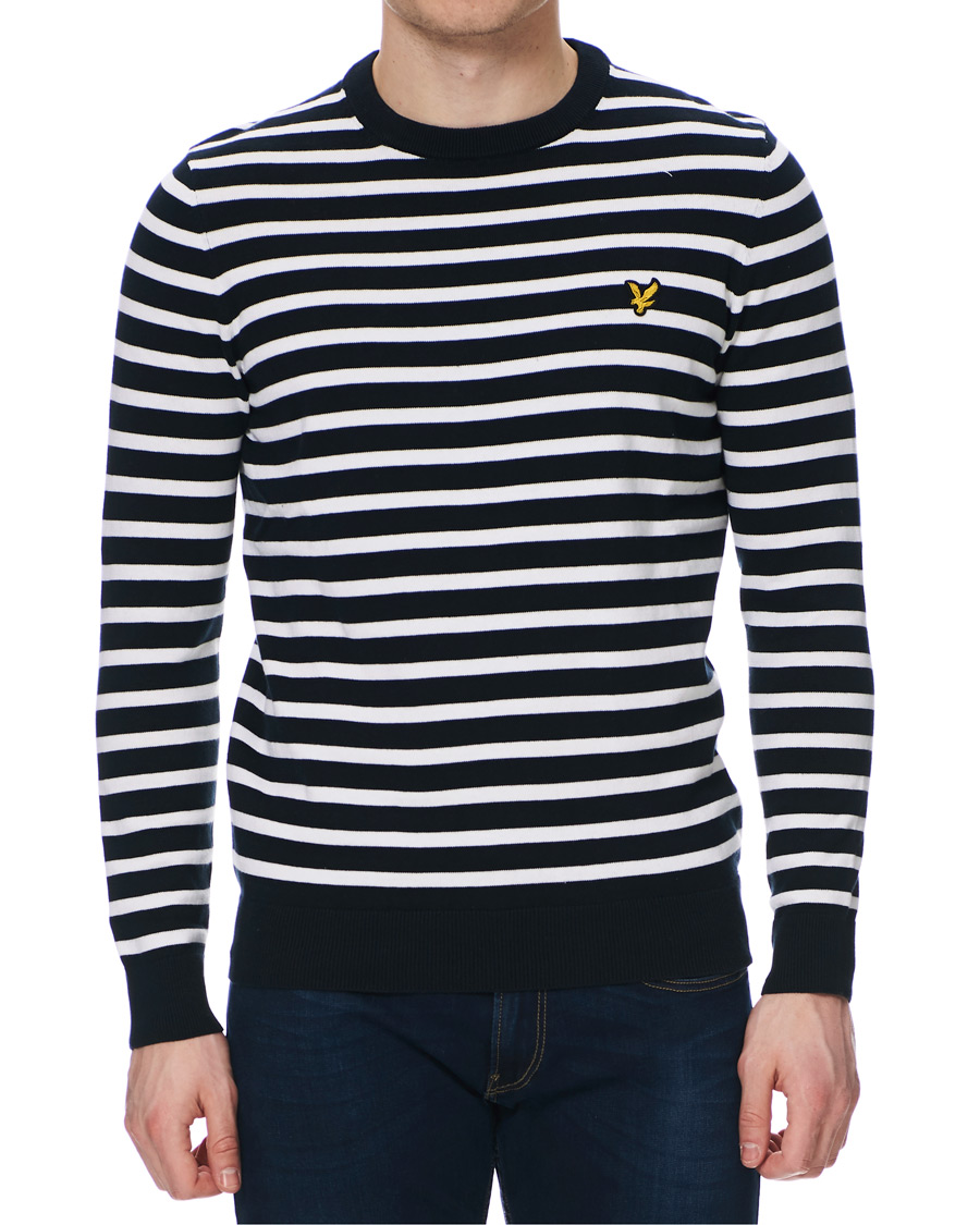Herre | Gensere | Lyle & Scott | Breton Stripe Crew Neck Pullover Dark Navy/White