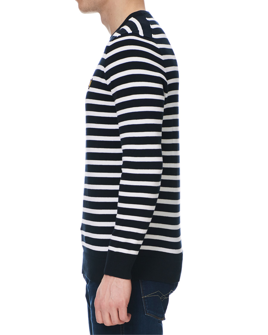 Herre | Gensere | Lyle & Scott | Breton Stripe Crew Neck Pullover Dark Navy/White