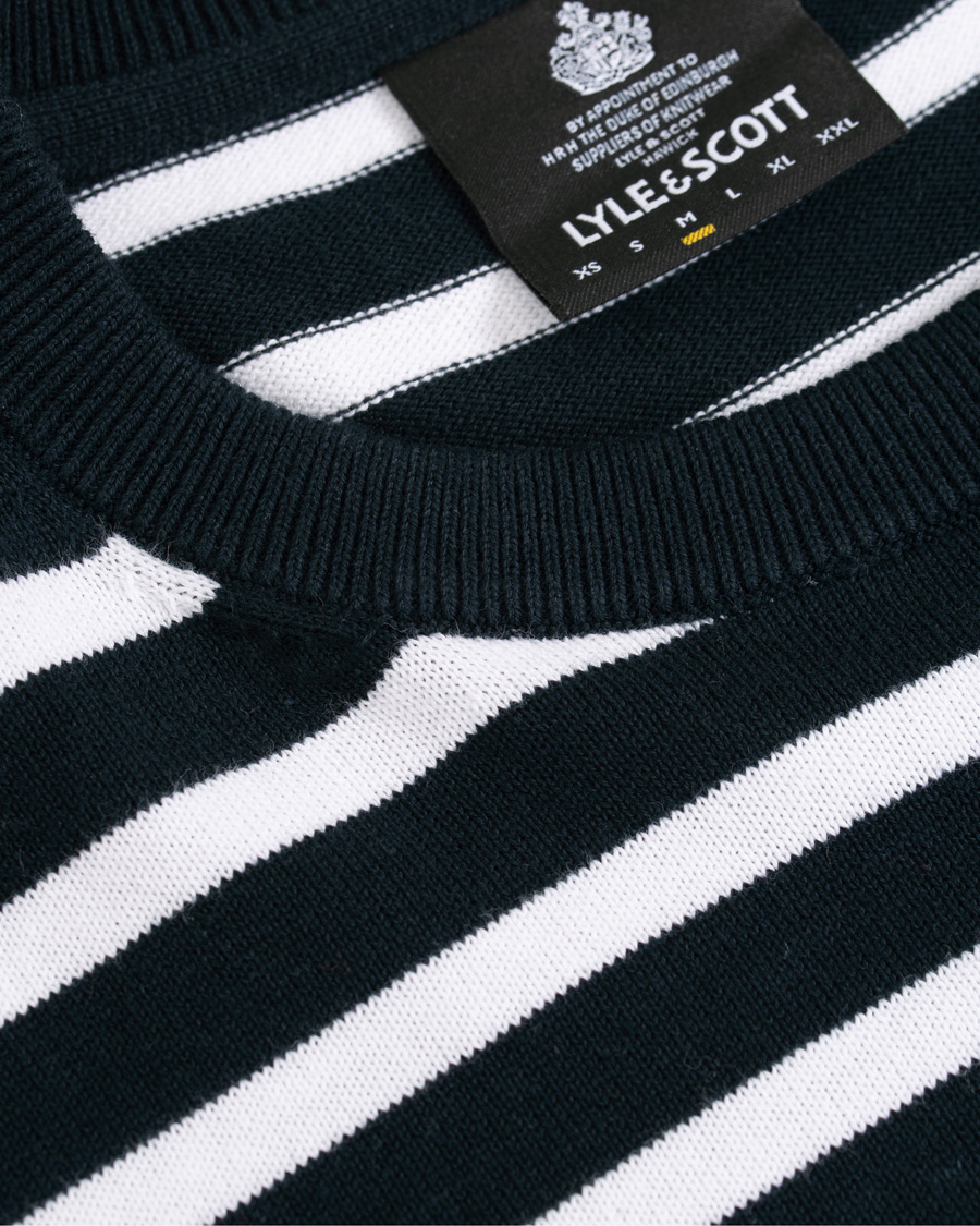 Herre | Gensere | Lyle & Scott | Breton Stripe Crew Neck Pullover Dark Navy/White