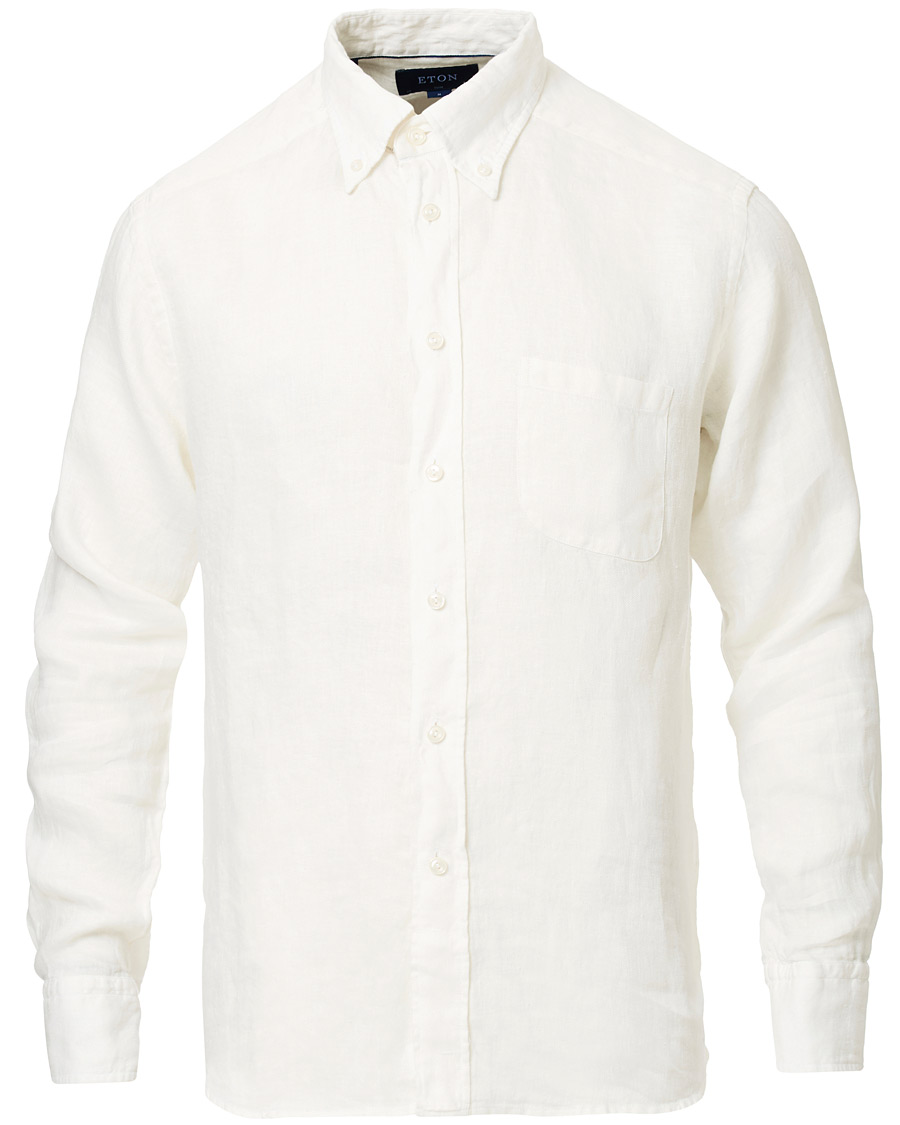 Herre | Skjorter | Eton | Slim Fit Linen Button Down Shirt Cream