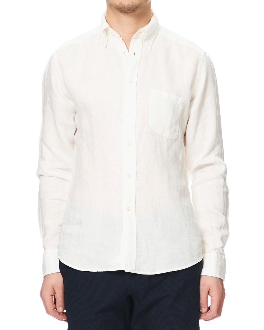 Herre | Skjorter | Eton | Slim Fit Linen Button Down Shirt Cream