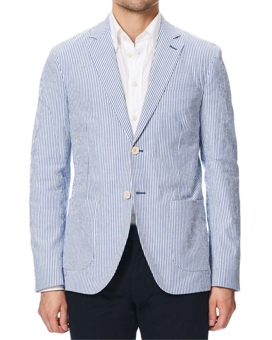 Herre | Dressjakker | Morris | Resort Striped Seersucker Balzer Blue/White