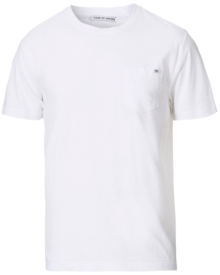 Herre | T-Shirts | Tiger of Sweden | Didelot Linen Pocket Crew Neck Tee White