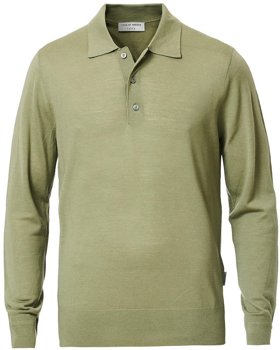 Herre | Gensere | Tiger of Sweden | Newton Knitted Long Sleeve Polo Caraway Green