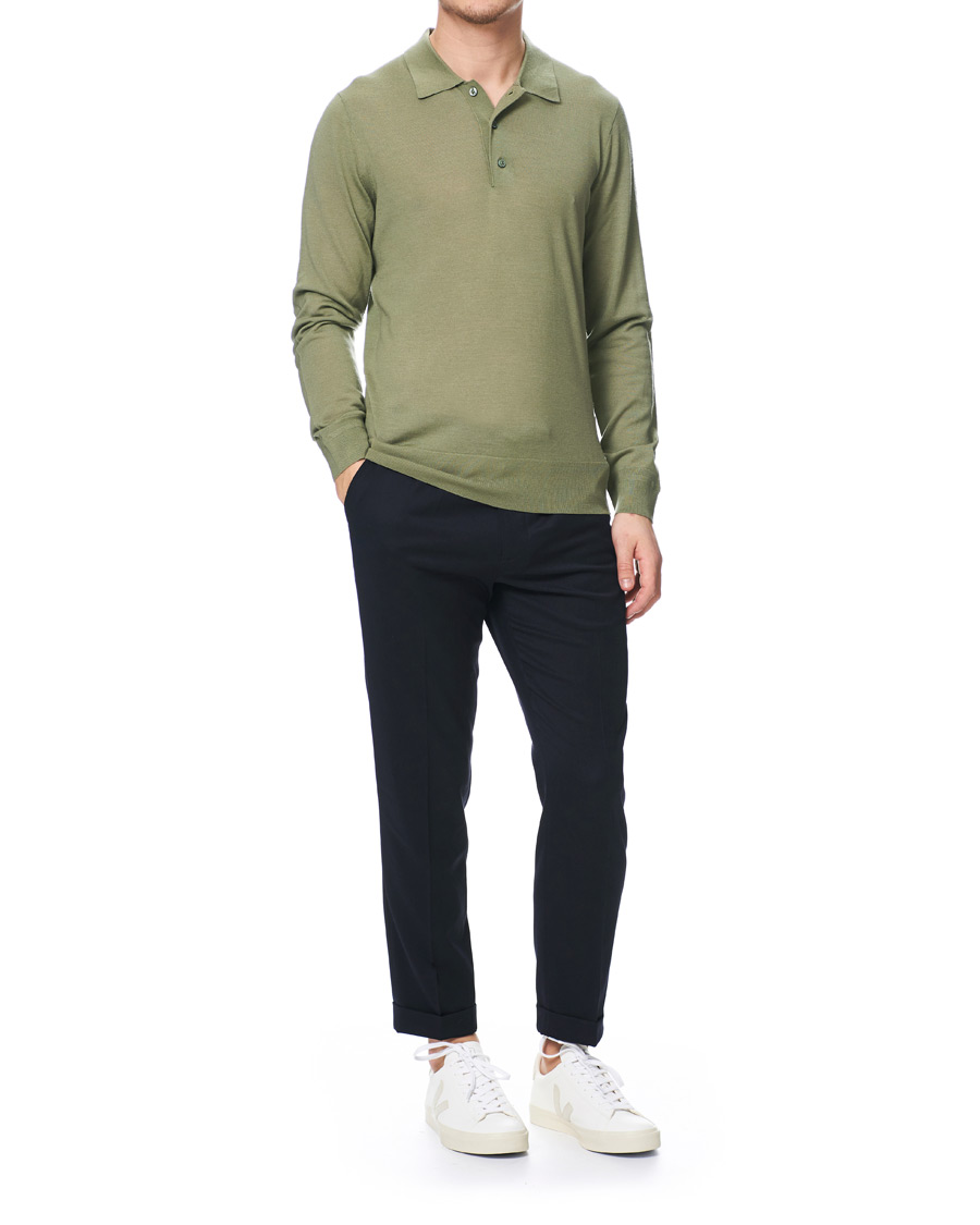 Herre | Gensere | Tiger of Sweden | Newton Knitted Long Sleeve Polo Caraway Green