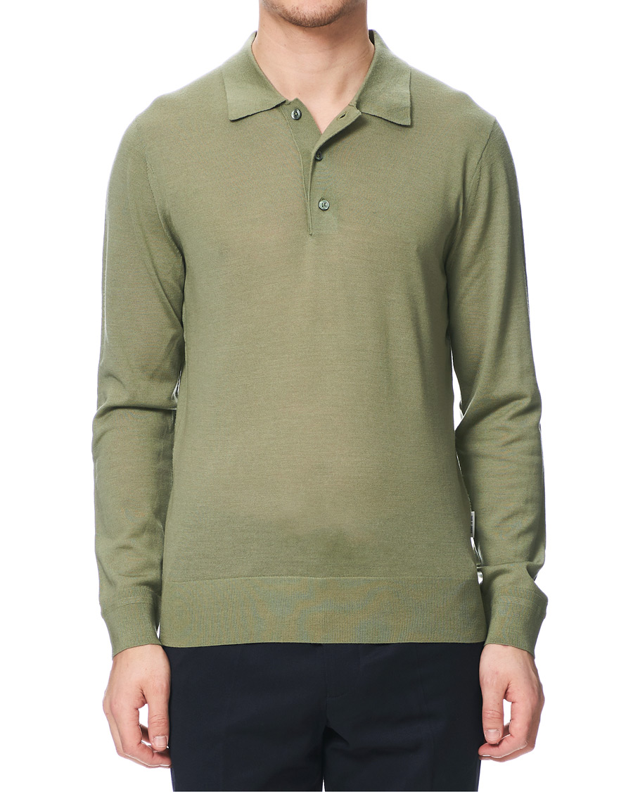 Herre | Gensere | Tiger of Sweden | Newton Knitted Long Sleeve Polo Caraway Green