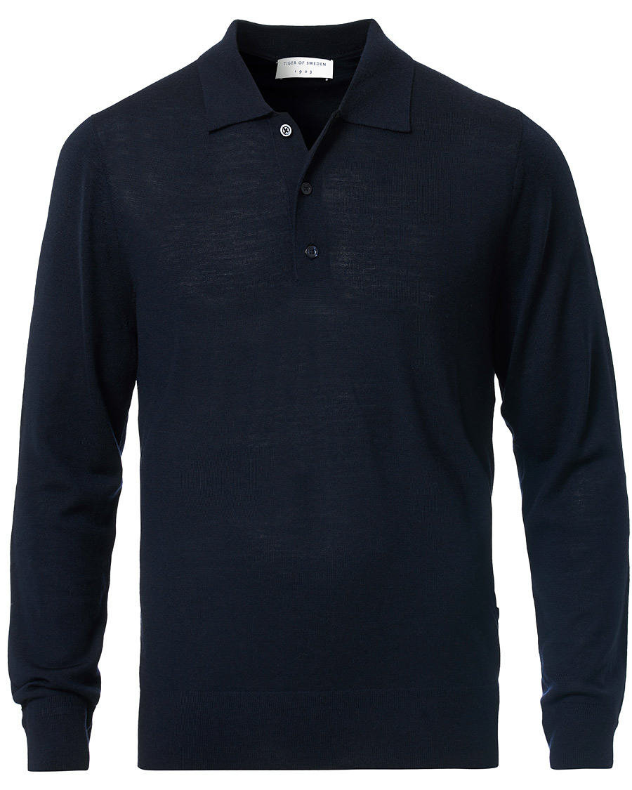 Herre | Gensere | Tiger of Sweden | Newton Knitted Long Sleeve Polo Navy