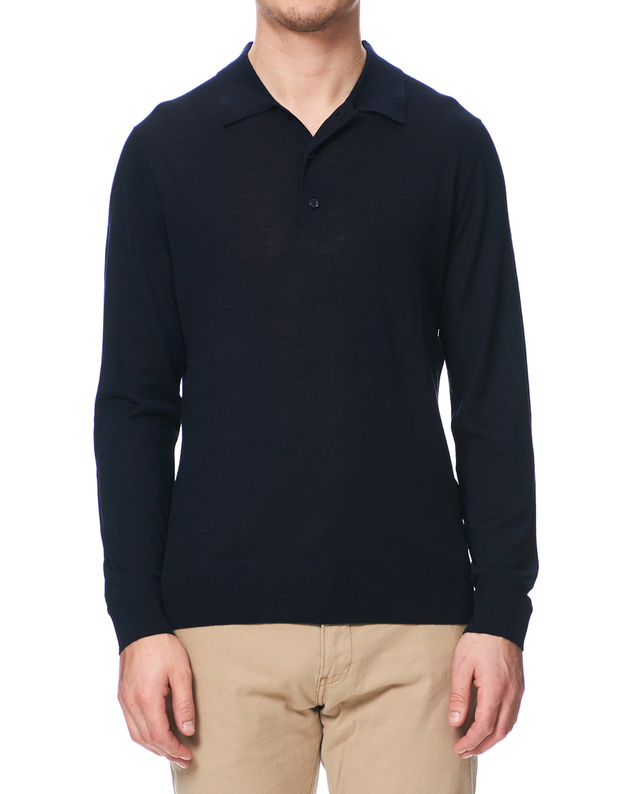 Herre | Gensere | Tiger of Sweden | Newton Knitted Long Sleeve Polo Navy