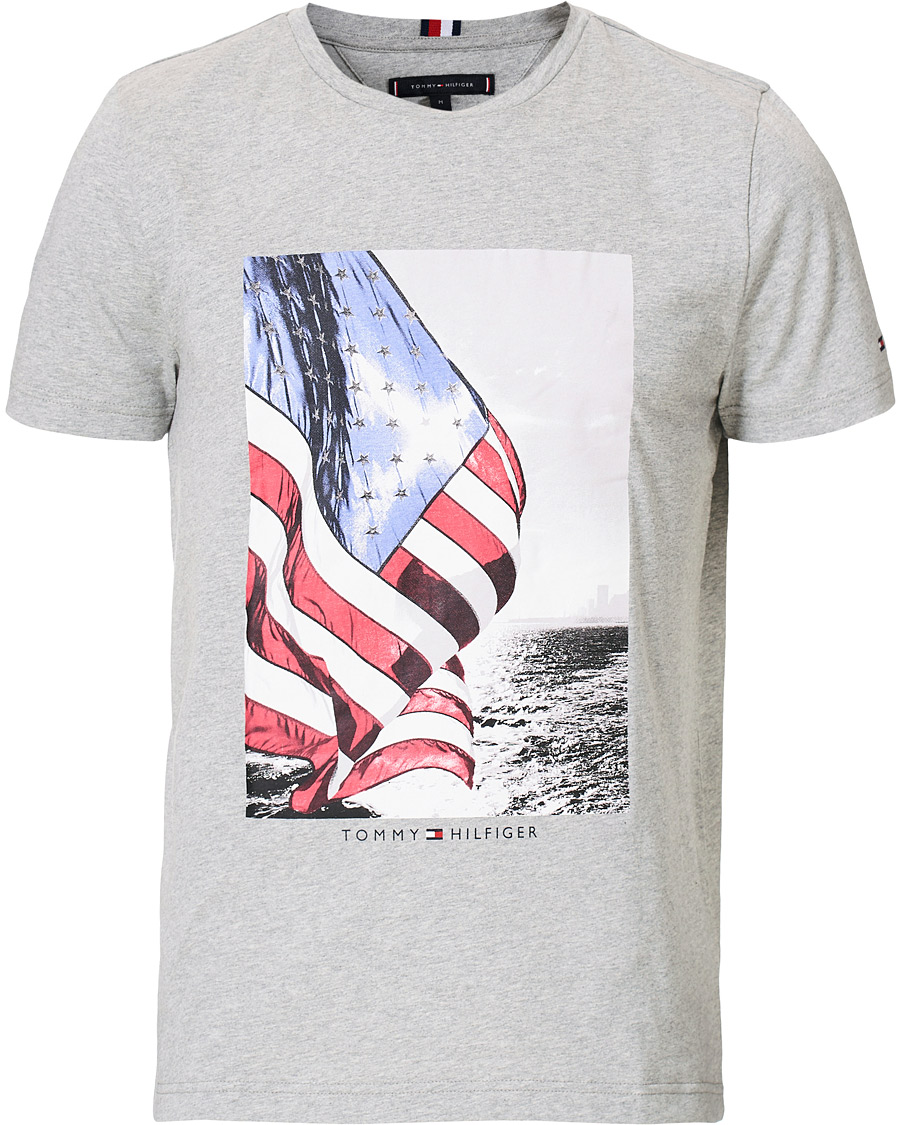 Herre | T-Shirts | Tommy Hilfiger | Flag Photo Print Crew Neck Tee Medium Grey Heather XL