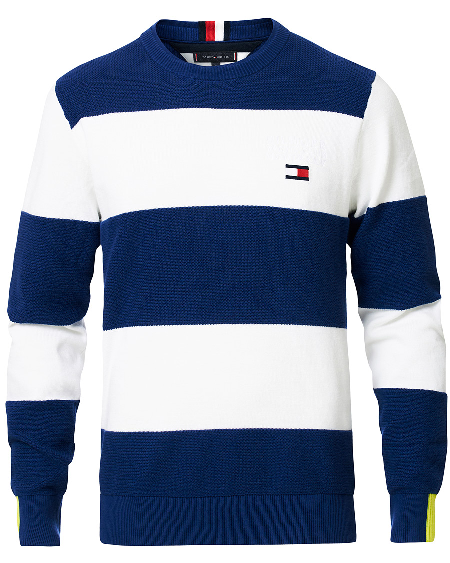 Herre | Gensere | Tommy Hilfiger | Neon Tipped Stripe Knitted Crew Neck Blue Ink