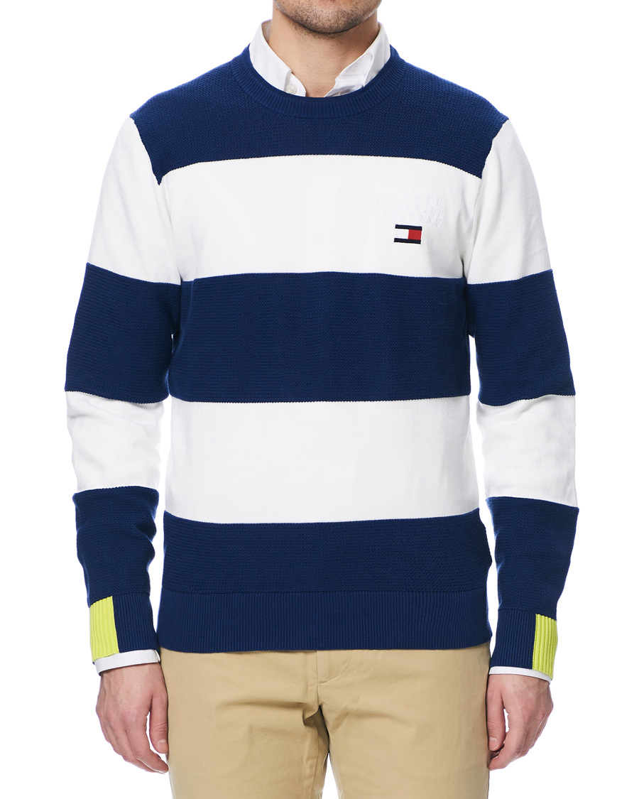 Herre | Gensere | Tommy Hilfiger | Neon Tipped Stripe Knitted Crew Neck Blue Ink