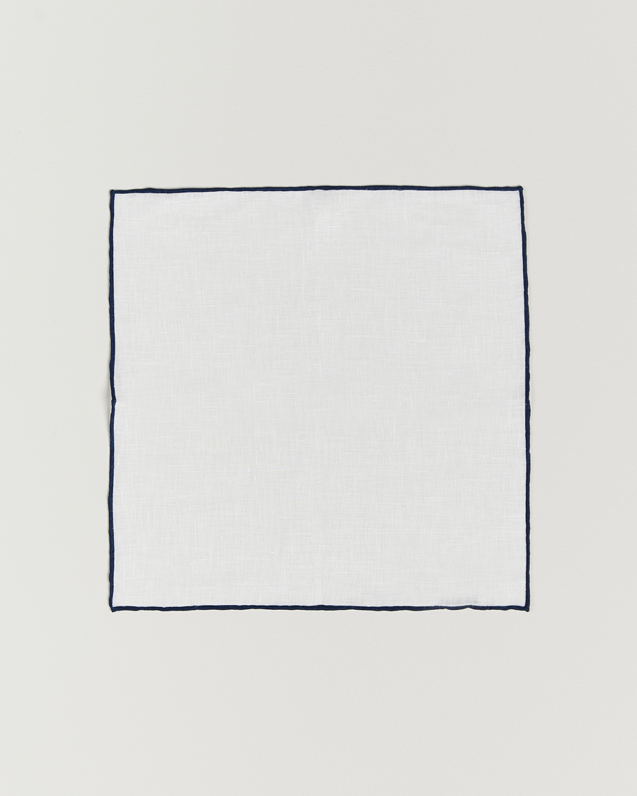 Herre | Lommetørklær | Amanda Christensen | Linen Paspoal Pocket Square White/Navy
