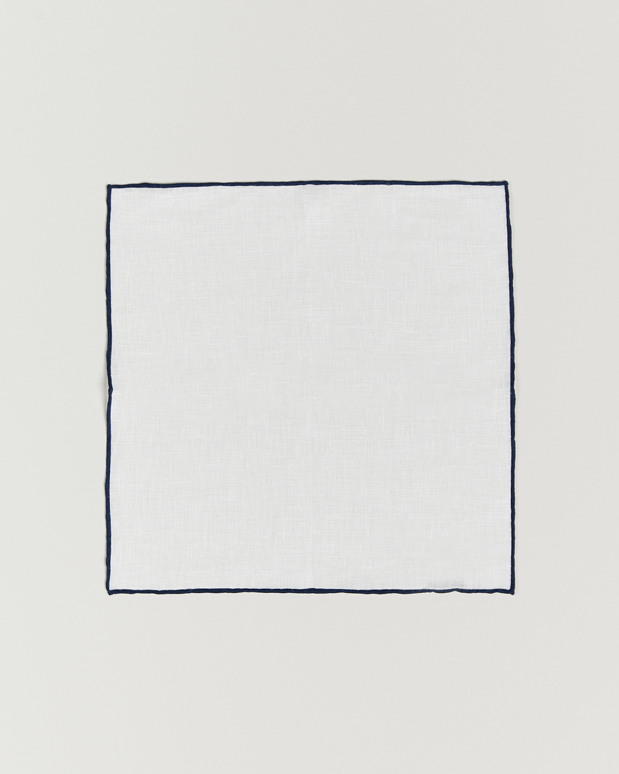 Herre | Lommetørklær | Amanda Christensen | Linen Paspoal Pocket Square White/Navy