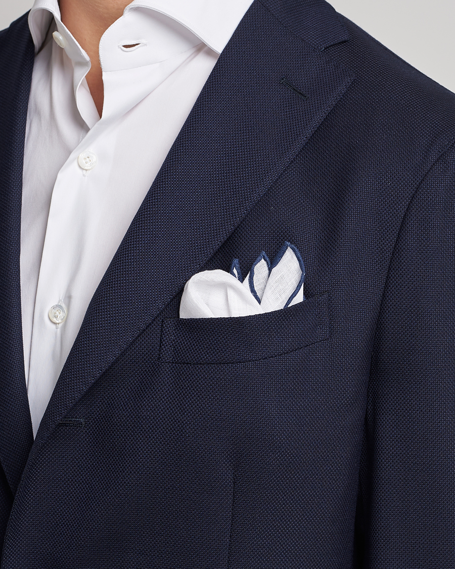 Herre | Assesoarer | Amanda Christensen | Linen Paspoal Pocket Square White/Navy