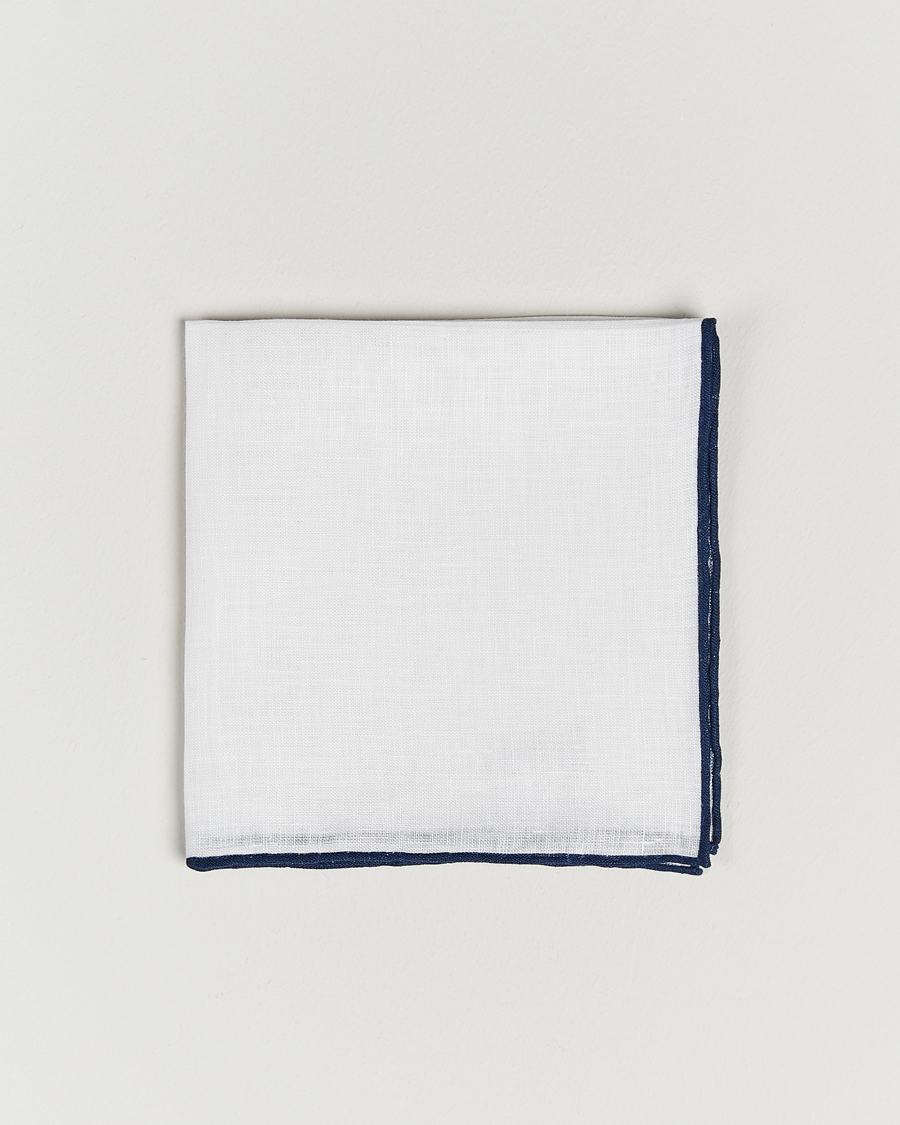 Herre | Lommetørklær | Amanda Christensen | Linen Paspoal Pocket Square White/Navy