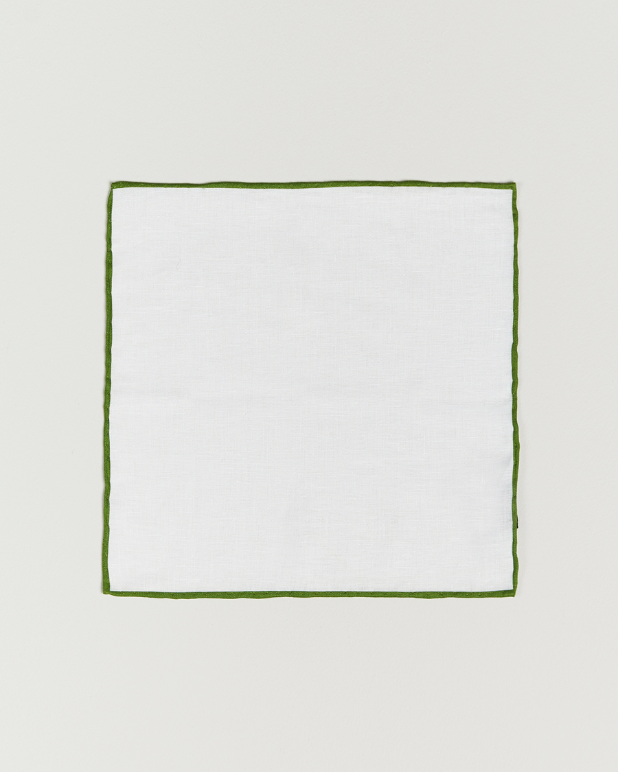 Herre | Amanda Christensen Linen Paspoal Pocket Square White/Green | Amanda Christensen | Linen Paspoal Pocket Square White/Green