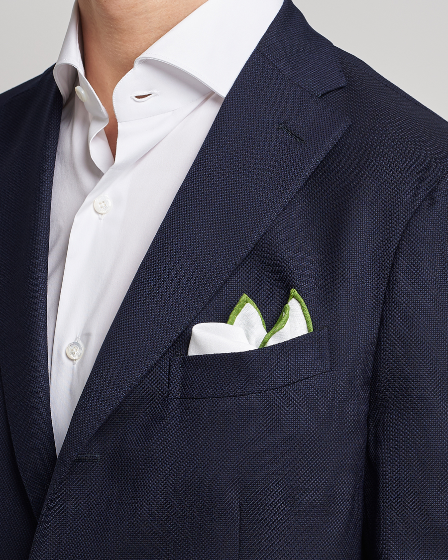 Herre | Amanda Christensen Linen Paspoal Pocket Square White/Green | Amanda Christensen | Linen Paspoal Pocket Square White/Green
