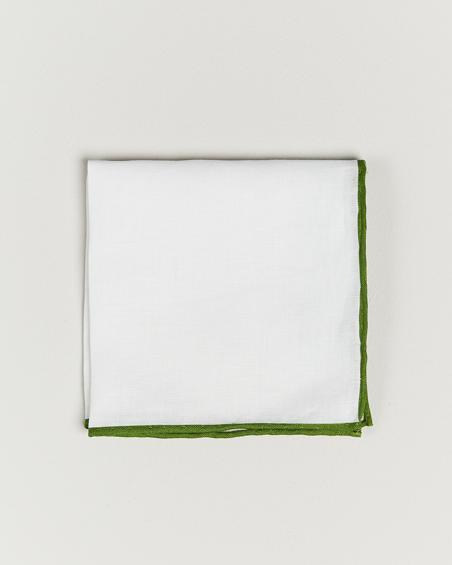 Herre | Amanda Christensen Linen Paspoal Pocket Square White/Green | Amanda Christensen | Linen Paspoal Pocket Square White/Green