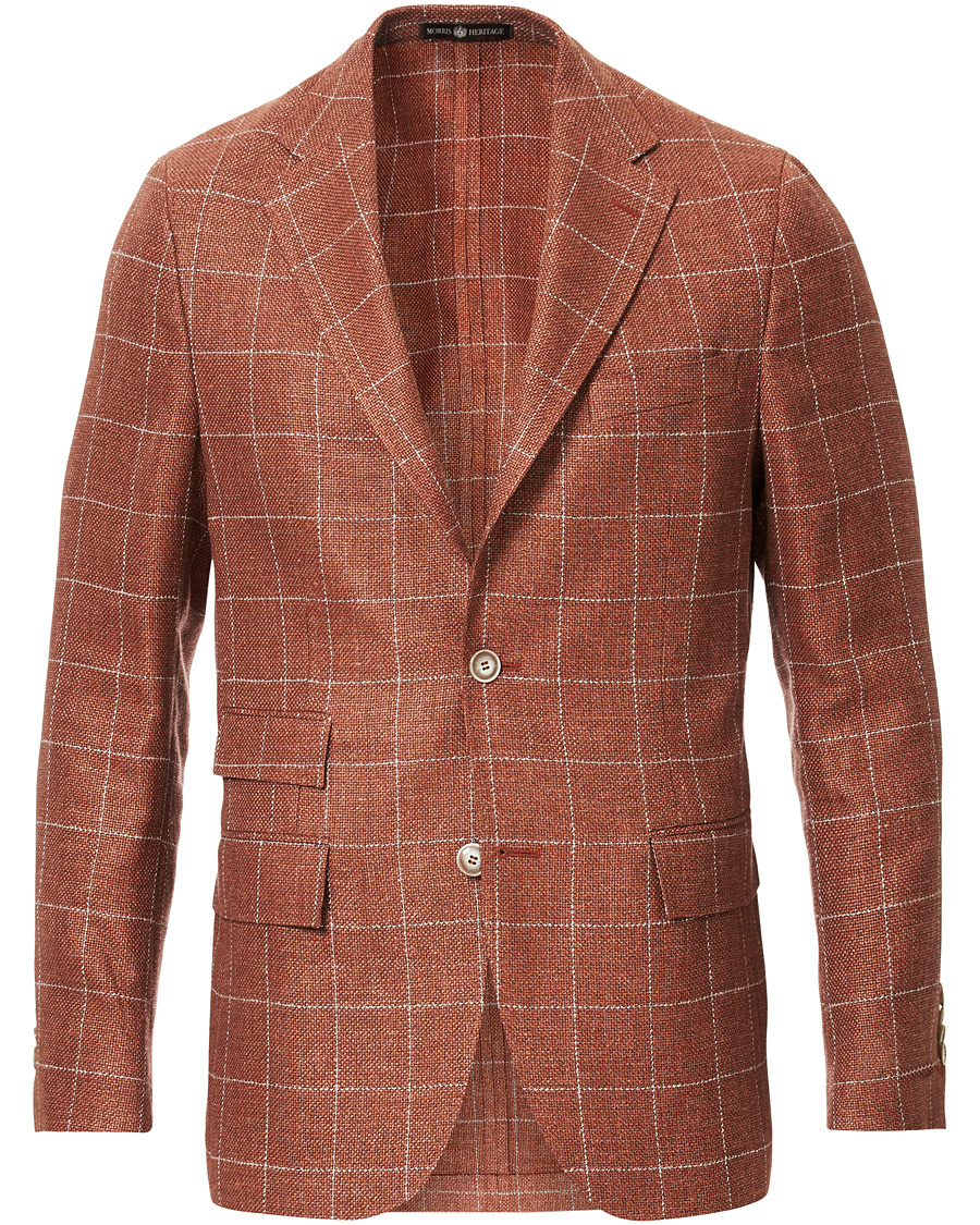 Herre | Dressjakker | Morris Heritage | Big Check Wool/Linen Blazer Orange
