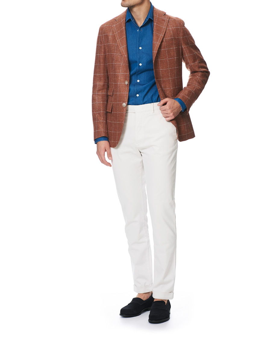 Herre | Dressjakker | Morris Heritage | Big Check Wool/Linen Blazer Orange
