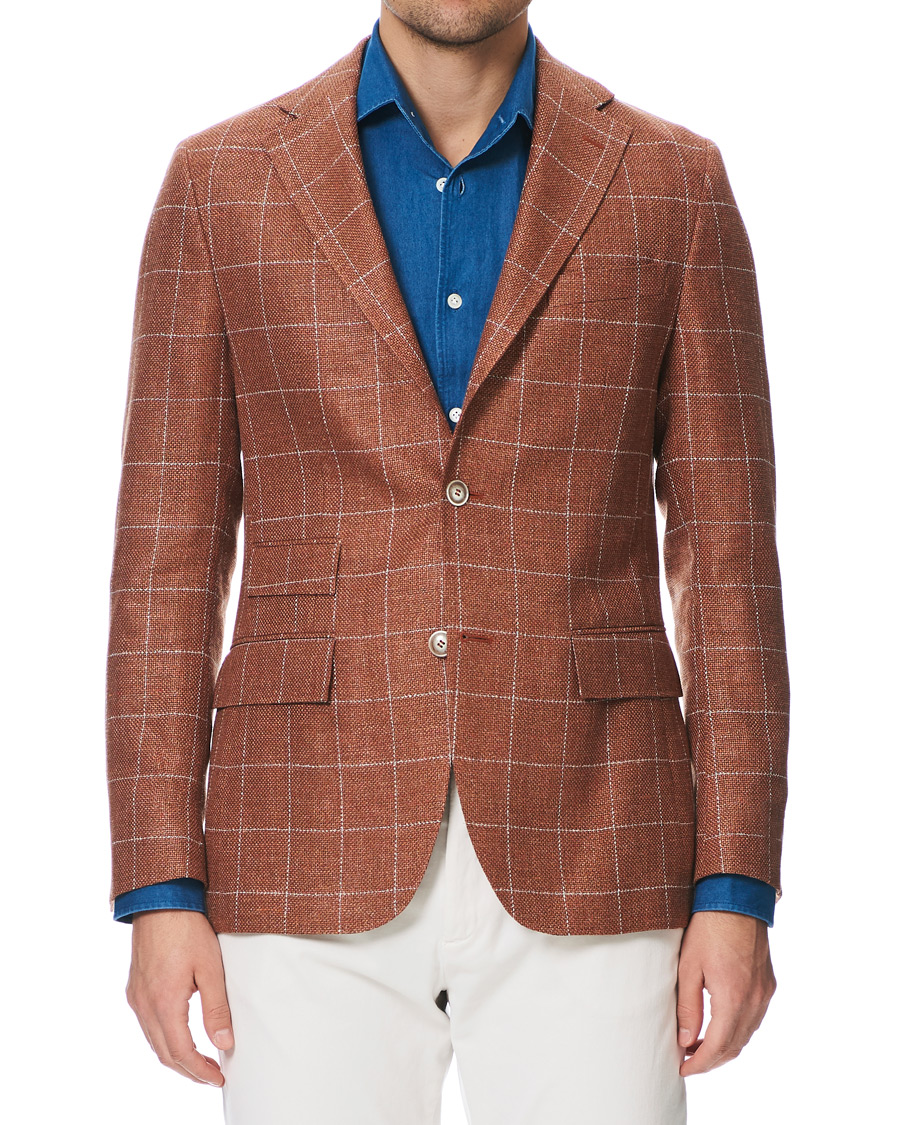 Herre | Dressjakker | Morris Heritage | Big Check Wool/Linen Blazer Orange