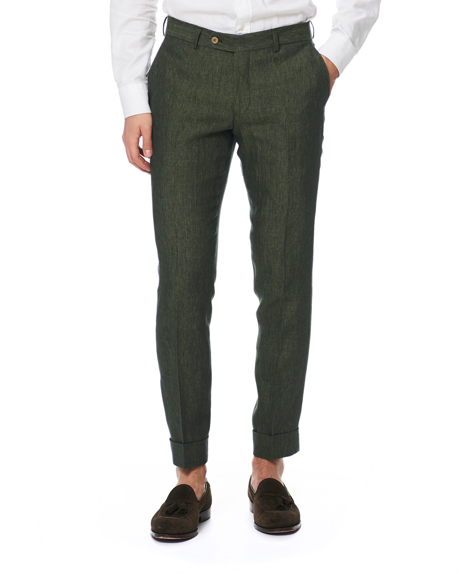 Herre | Bukser | Morris Heritage | Fred Linen Turn Up Trousers Green