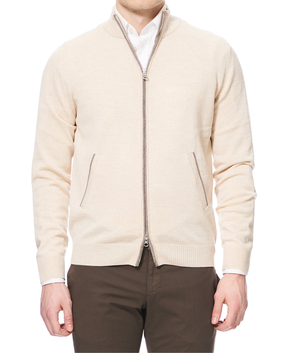 Herre | Gensere | Morris Heritage | Contrast Full Zip Cardigan Off White